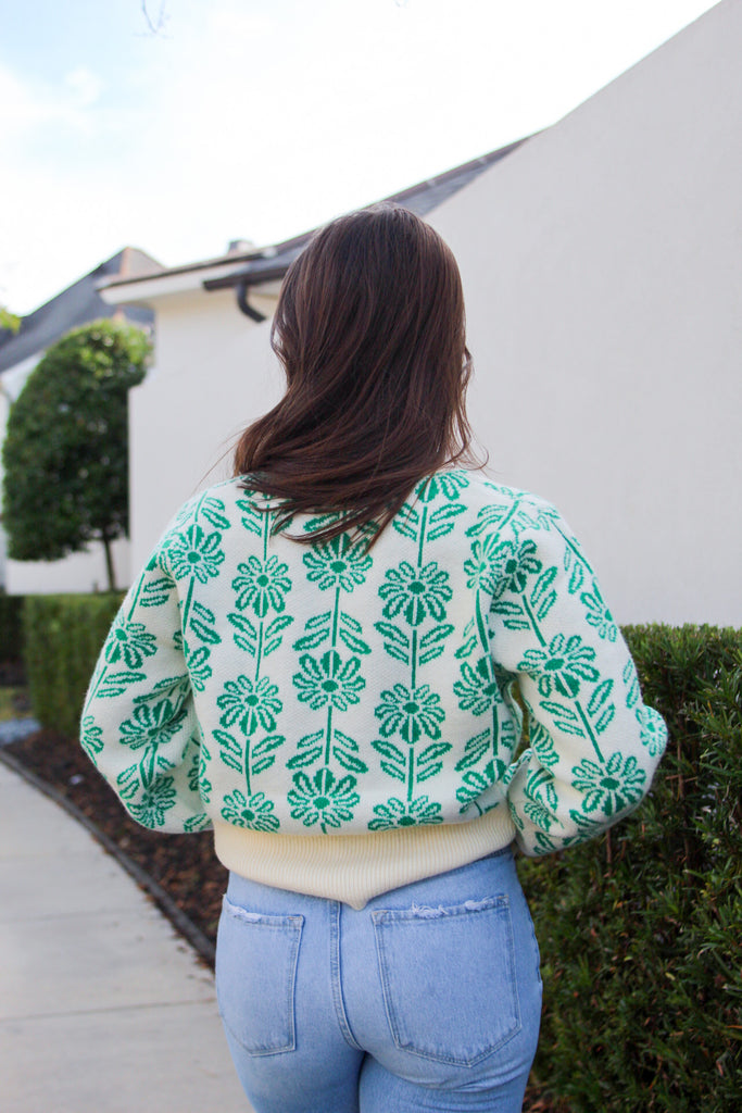 Green Flower Pattern Sweater
